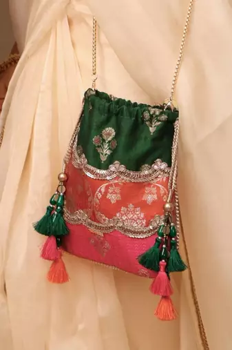Multicolor pure silk satin potli bag