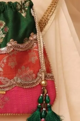 Multicolor pure silk satin potli bag