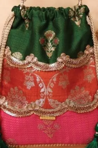 Multicolor pure silk satin potli bag