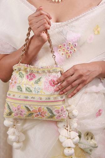 Multicolor floral embroidered potli bag