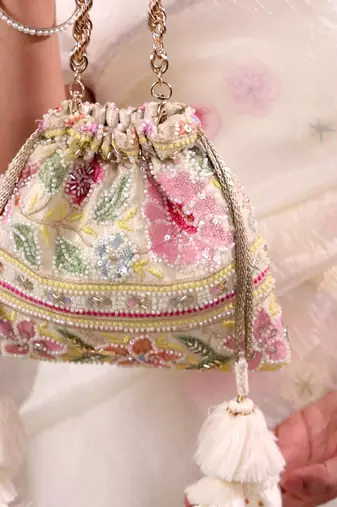 Multicolor floral embroidered potli bag