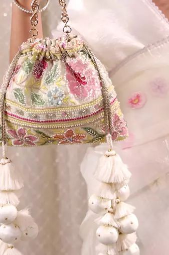 Multicolor floral embroidered potli bag