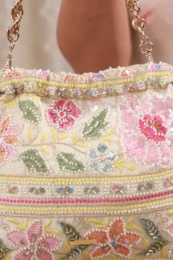 Multicolor floral embroidered potli bag