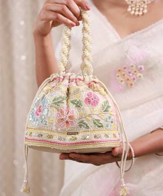 Multicolor floral embroidered potli bag 1