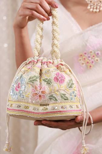 Multicolor floral embroidered potli bag