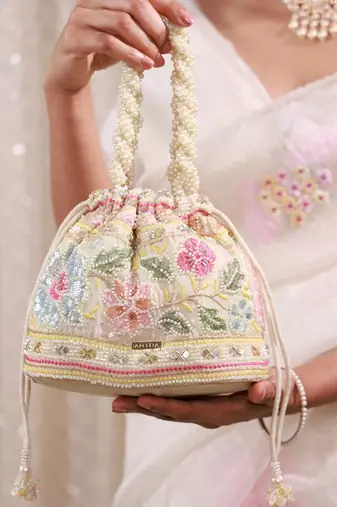 Multicolor floral embroidered potli bag