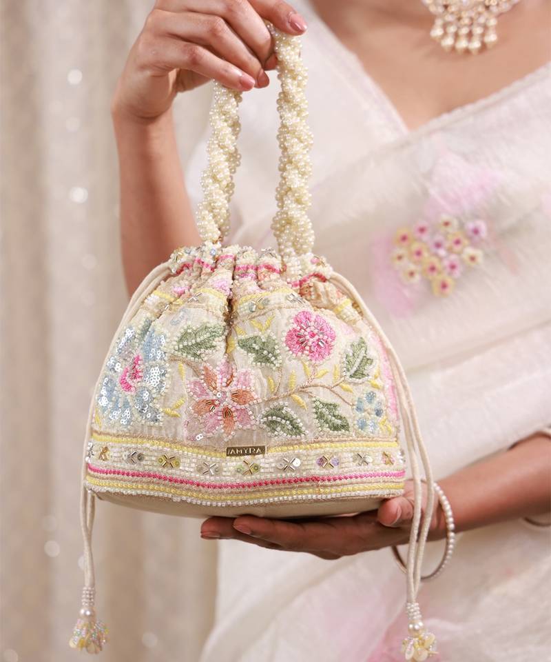 Multicolor floral embroidered potli bag