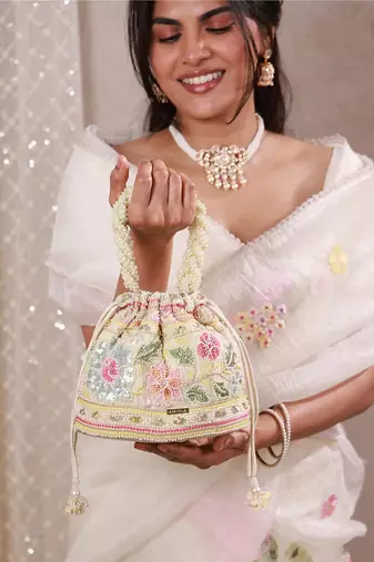Multicolor floral embroidered potli bag