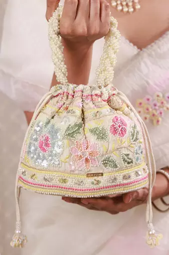 Multicolor floral embroidered potli bag