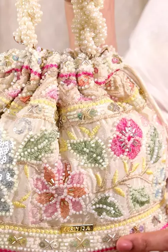 Multicolor floral embroidered potli bag