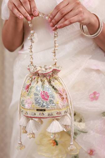 Multicolor floral embroidered potli bag