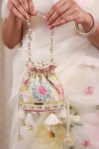 Multicolor floral embroidered potli bag