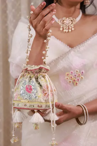 Multicolor floral embroidered potli bag