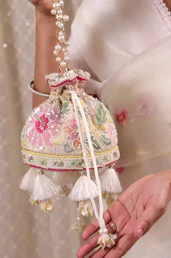 Multicolor floral embroidered potli bag