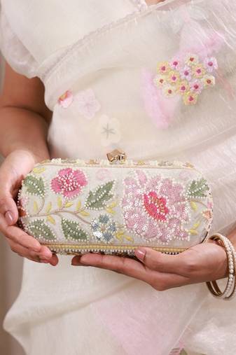 Multicolor floral embroidered clutch