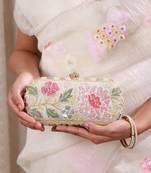 Multicolor floral embroidered clutch