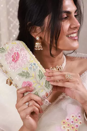 Multicolor floral embroidered clutch