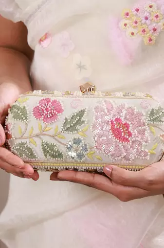 Multicolor floral embroidered clutch