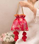Red katan silk potli bag