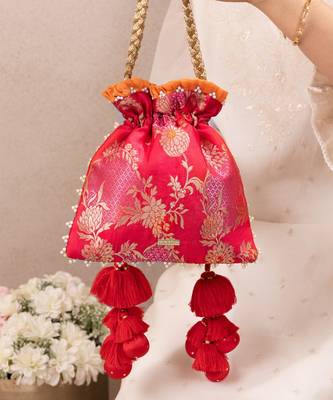 Red katan silk potli bag 2