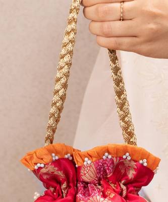 Red katan silk potli bag 3