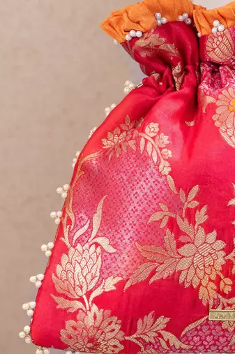 Red katan silk potli bag
