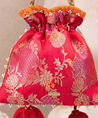 Red katan silk potli bag 5