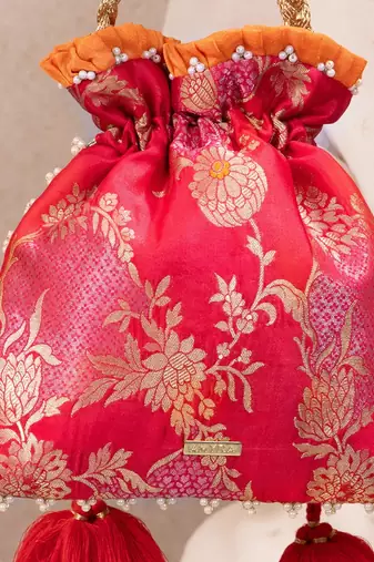 Red katan silk potli bag