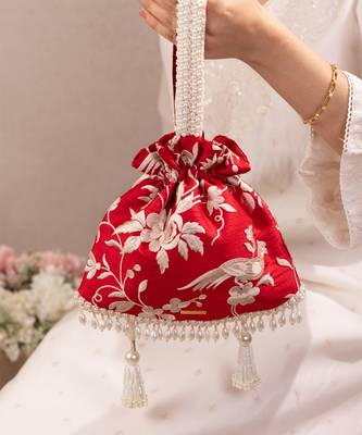 Red pure raw silk potli bag 1