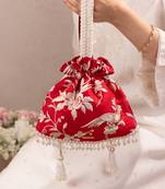 Red pure raw silk potli bag