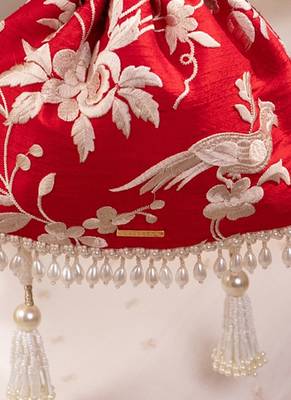 Red pure raw silk potli bag 2