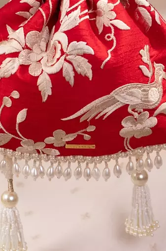 Red pure raw silk potli bag