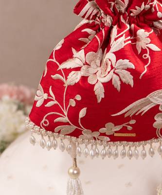 Red pure raw silk potli bag 3