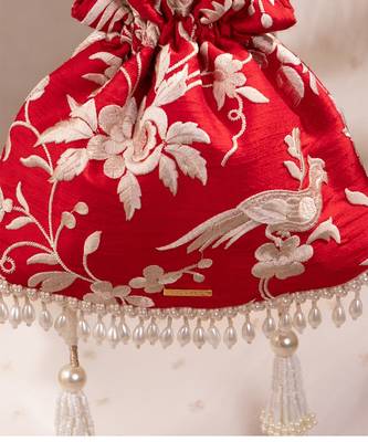 Red pure raw silk potli bag 4