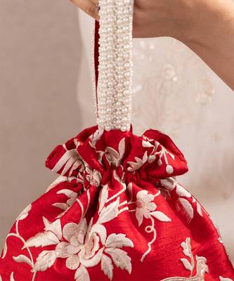 Red pure raw silk potli bag 5