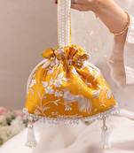 Mustard yellow pure raw silk potli bag