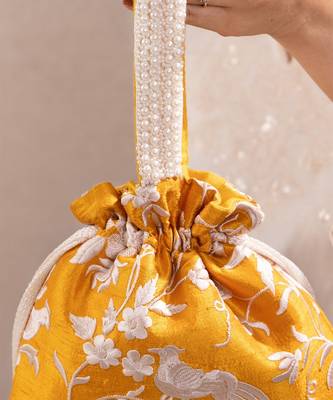 Mustard yellow pure raw silk potli bag 2