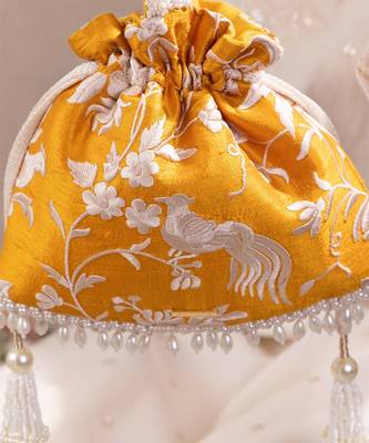 Mustard yellow pure raw silk potli bag 3