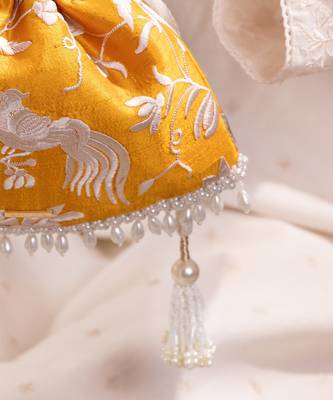 Mustard yellow pure raw silk potli bag 4