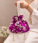Purple pure raw silk potli bag