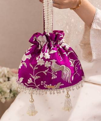 Purple pure raw silk potli bag 2