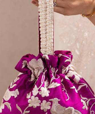 Purple pure raw silk potli bag 3