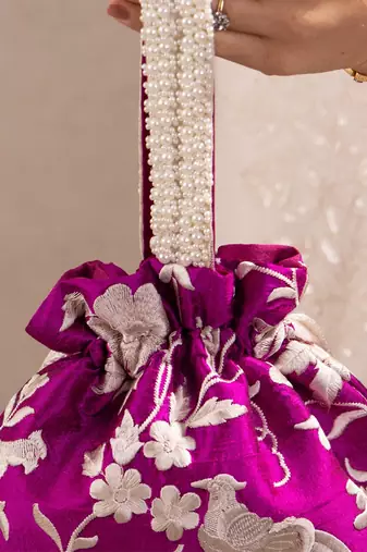 Purple pure raw silk potli bag