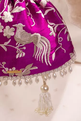 Purple pure raw silk potli bag