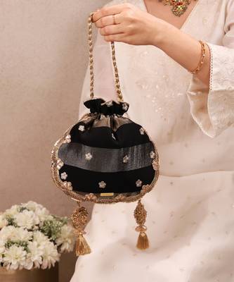 Black semi tissue potli bag 1