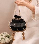 Black semi tissue potli bag