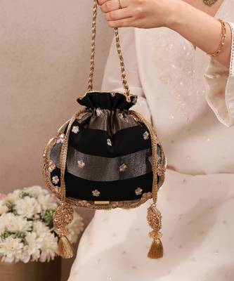 Black semi tissue potli bag 2