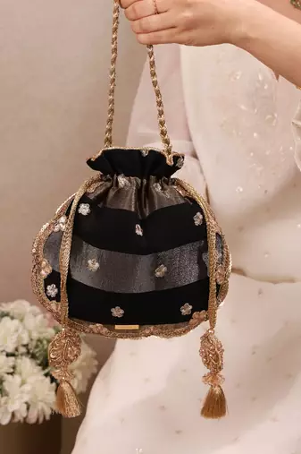 Black semi tissue potli bag