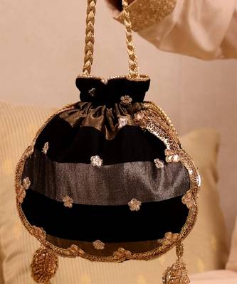 Black semi tissue potli bag 5