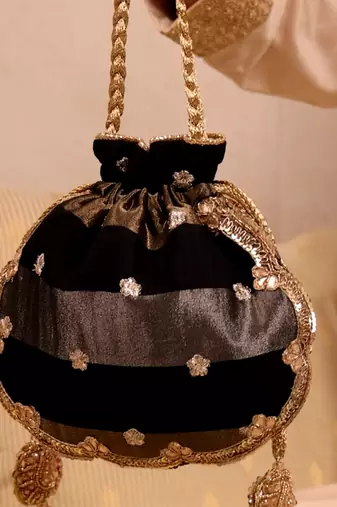 Black semi tissue potli bag